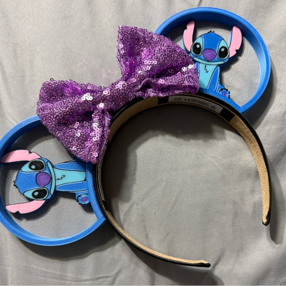 Disney's Stitch 3D Themed Minute Mouse Ears with Purple Sequin Bow